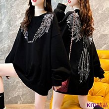 KITI精品春秋爆款 大尺碼 T恤 長袖T恤 大學T 大學T 寬鬆顯瘦時尚百搭 大尺碼女裝240斤大學T女春秋季新款韓版寬鬆學 歷史價格詳細信息