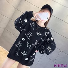 KITI精品春秋爆款 大尺碼 T恤 長袖T恤 大學T 大學T 寬鬆顯瘦時尚百搭 大尺碼女裝240斤大學T女春秋季新款韓版寬鬆學 歷史價格詳細信息