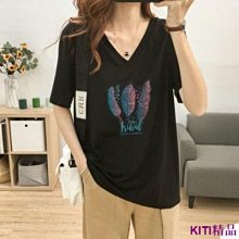 KITI精品大尺碼上衣 寬松短袖T恤 女生衣著 棉女半袖大碼女裝韓系胖mm夏裝寬松v領遮肚上衣P058 歷史價格詳細信息
