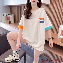 T恤 短袖 上衣大碼設計感拼接純棉七分袖男潮ins帥氣美式高街五分短袖衛衣體恤-時尚男裝 歷史價格詳細信息