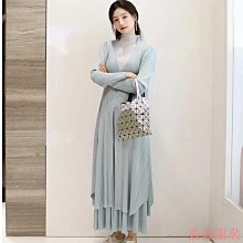 熹熹服裝三宅褶皺  時尚套裝女  秋夏大尺碼不規則t恤上衣+長款撞色半身裙  顯瘦兩件套裙 歷史價格詳細信息