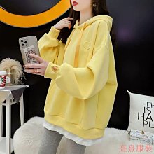 小美の店胖妹可穿 100KG女裝 特大尺碼上衣 連帽大學T 假兩件黃色上衣女士大尺碼春秋遮屁股中長款薄大學T 價格比較,價格查詢,歷史價格詳細信息
