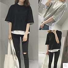 大尺碼女裝 假兩件 短袖女 假兩件短袖 上衣女 假兩件設計感小眾短袖t恤女寬松拼色上衣歐洲站夏季新款女裝 歷史價格詳細信息