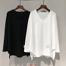 大尺碼 長袖上衣 薄款上衣 100%純棉白色T恤春秋季爆款女裝寬松長袖上衣V領打底衫ins潮 歷史價格詳細信息