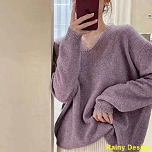 女裝 慵懶風V領長袖針織毛衣女秋冬新款外穿寬松時尚套頭上衣 歷史價格詳細信息