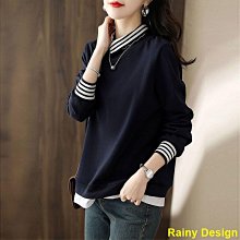 法式拼接條紋假兩件針織衫女早秋設計感洋派質減齡甜美泡泡袖上衣 歷史價格詳細信息