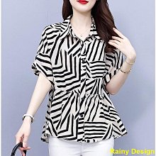 PP HOME【lucky女裝】【lucky女裝】RPIN大尺碼日系條紋短袖襯衫女夏季2024新款小眾設計感寬鬆襯衫上衣 歷史價格詳細信息