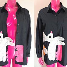 鴨米衣舖中大尺碼拼布白花朵雙袋樣黑色薄棉麻布長袖外衫/襯衫~秋裝 歷史價格詳細信息