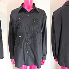 鴨米衣舖中大尺碼拼布白花朵雙袋樣黑色薄棉麻布長袖外衫/襯衫~秋裝 歷史價格詳細信息