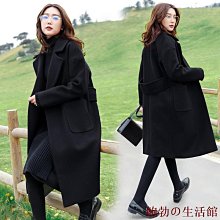 鮑勃の生活館大尺碼毛呢外套女 黑色過膝毛呢外套 寬鬆繫帶呢子大衣 加厚保暖防風毛呢大衣 西裝領長款毛呢外套 歷史價格詳細信息