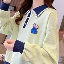 翻領polo衫衛衣女春韓版寬松薄款港風早秋條紋上衣服外套-餘登米女裝 歷史價格詳細信息