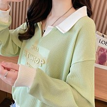 polo領撞色衛衣女春韓版寬松小個子薄款假兩件上衣外套-餘登米女裝 歷史價格詳細信息