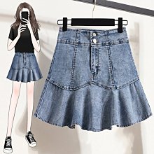 MissBig夏季新款高腰修身彈力顯瘦荷葉邊防走光牛仔半身短裙《422381058》 價格比較,價格查詢,歷史價格詳細信息