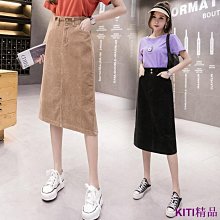 秋冬大碼燈芯絨半身裙高腰開叉字中裙女胖黑色包臀一步裙 歷史價格詳細信息