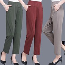 媽媽褲子夏季薄款高腰冰絲中老年女褲寬鬆九分褲新款鬆緊腰直筒褲 歷史價格詳細信息