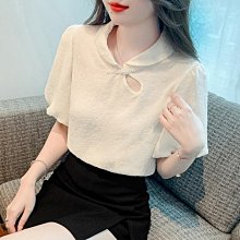 【歡迎光臨】實拍新中式短袖襯衫女士2023夏季新款盤扣氣質寬鬆襯衫上衣 歷史價格詳細信息