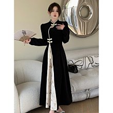 大碼復古新中式國風長袖連衣裙女2024春秋新款改良旗袍荷葉邊短裙 歷史價格詳細信息