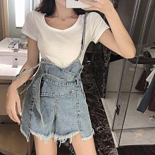 韓版減齡原宿風背帶褲女裝夏季新款寬鬆高腰闊腿牛仔百搭連體長褲 歷史價格詳細信息