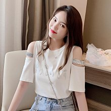 露肩韓版夏日刺繡條紋衫短袖上衣【FH0014】 - 崔可小姐 歷史價格詳細信息