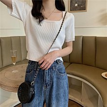 方領針織衫短袖T恤女夏季新款修身內搭一字肩打底衫韓版上衣流行女裝上衣衣服休閒服．D 歷史價格詳細信息