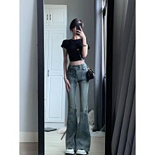 【歡迎光臨】 高腰彈力牛仔直筒褲女2023年春夏新款寬鬆顯瘦時尚百搭直筒闊腿褲 歷史價格詳細信息