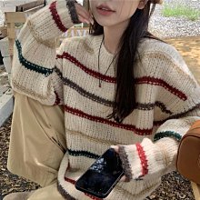 【歡迎光臨】 條紋毛衣複古港風女外穿寬鬆韓版ins潮慵懶風短款針織衫森係 歷史價格詳細信息