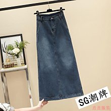 熹熹服裝復古高腰大尺碼牛仔半身裙女秋冬胖mm顯瘦小眾設計感小眾a字中長裙 歷史價格詳細信息
