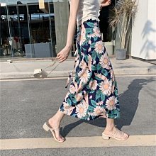 式半身裙 一片式碎花半身裙雪紡可印花沙灘裙高腰顯瘦百搭係帶開叉長裙防曬 歷史價格詳細信息