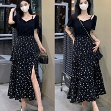 大碼法式復古甜美刺繡背帶連衣裙女夏季胖MM遮肚顯瘦牛仔裙子套裝 歷史價格詳細信息