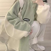羊羔毛拼接外套女2022秋冬款小香風學生韓系寬松加厚撞色立領外套-雙喜生活館 歷史價格詳細信息