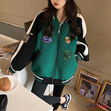 羊羔毛拼接外套女2022秋冬款小香風學生韓系寬松加厚撞色立領外套-雙喜生活館 歷史價格詳細信息