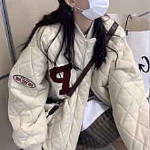 菱形格棒球服棉服女男短版ins港風韓版寬鬆冬季羽絨鋪棉外套-羊城故事 歷史價格詳細信息