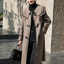 韓版牛角扣雙面羊毛大衣女秋冬新款中長款寬松連帽毛呢外套絨 歷史價格詳細信息