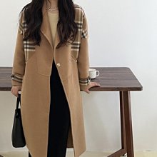 毛呢 外套 羊毛 大衣-拼接格紋雙面呢長版女外套2色74be45[獨家進口][米蘭精品] 價格比較,價格查詢,歷史價格詳細信息