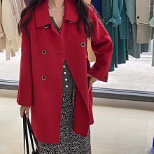 雙面羊毛大衣女雙排扣娃娃領減齡小個子腰帶中長款黑色毛呢外套 歷史價格詳細信息