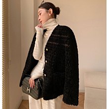 小香風黑色羊羔毛絨外套女春秋冬季高級設計感小眾炸街毛茸茸上衣 歷史價格詳細信息