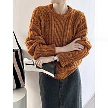 女裝 復古軟糯粗線秋冬新款寬松慵懶風圓領套頭麻花保暖針織衫毛衣 歷史價格詳細信息