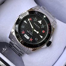 GUCCI Dive Automatic 銀色錶盤 橘色配綠色橡膠錶帶 男士 自動機械錶 YA136351 潛水錶 中性錶 歷史價格詳細信息