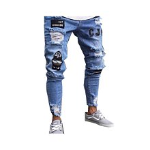 男士緊身牛仔褲休閒修身拼接彈力牛仔褲彈力破洞牛仔褲 歷史價格詳細信息