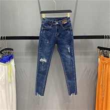 秋季破洞牛仔褲 九分褲女韓版高腰彈力修身小腳褲 顯瘦鉛筆長褲窄管褲刷破褲子~CoCo服飾 歷史價格詳細信息