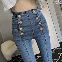 高腰緊身小腳牛仔褲女彈力顯瘦2021新款外穿淺藍色鉛筆馬丁靴褲子】 歷史價格詳細信息
