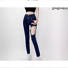 性感辣妹風2024新款高腰設計感鏤空露腰系帶牛仔純色直筒褲女 歷史價格詳細信息