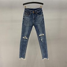 秋季破洞牛仔褲 九分褲女韓版高腰彈力修身小腳褲 顯瘦鉛筆長褲窄管褲刷破褲子~CoCo服飾 歷史價格詳細信息