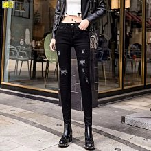 彈力顯瘦 秋冬高檔刷毛刺繡牛仔褲男潮牌緊身小直筒黑藍色彈力休閒長褲子-潮男服飾 歷史價格詳細信息