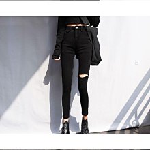 秋季破洞牛仔褲 九分褲女韓版高腰彈力修身小腳褲 顯瘦鉛筆長褲窄管褲刷破褲子~CoCo服飾 歷史價格詳細信息