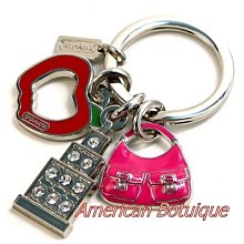 COACH 蘋果水鑽扣環撞色防刮皮革鏈帶斜背包(深藍X墨綠) 歷史價格詳細信息