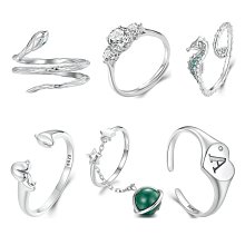 戒指S925純銀靈蛇滿鉆戒指女小眾設計感開口可調節指環簡約百搭食指戒 歷史價格詳細信息