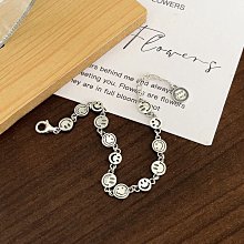 s925純銀笑臉創意愛心英文圓牌手鍊泰銀復古做舊立體潮流女飾品 歷史價格詳細信息