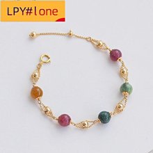 天然碧璽小多寶彩虹手鍊總重6.87gc位是一顆帕藍桶形回紋隔珠925銀鍍金的 收藏老物件 歷史價格詳細信息