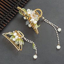 漢服頭飾白色毛球髮夾發冠套裝仙氣流蘇後壓邊夾額飾兩用古風發飾（滿599免運） 歷史價格詳細信息